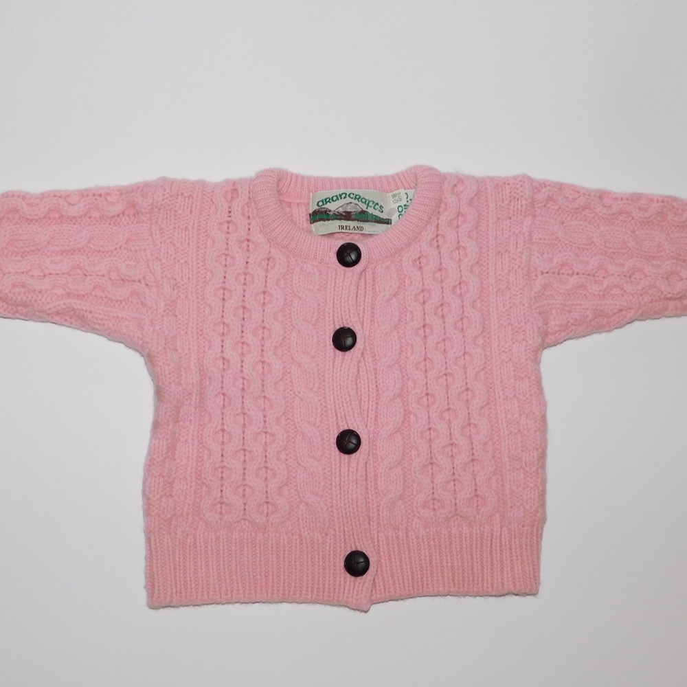 ARAN CRAFTS pink knit wool sweater baby 12 - 18 mos. Ireland